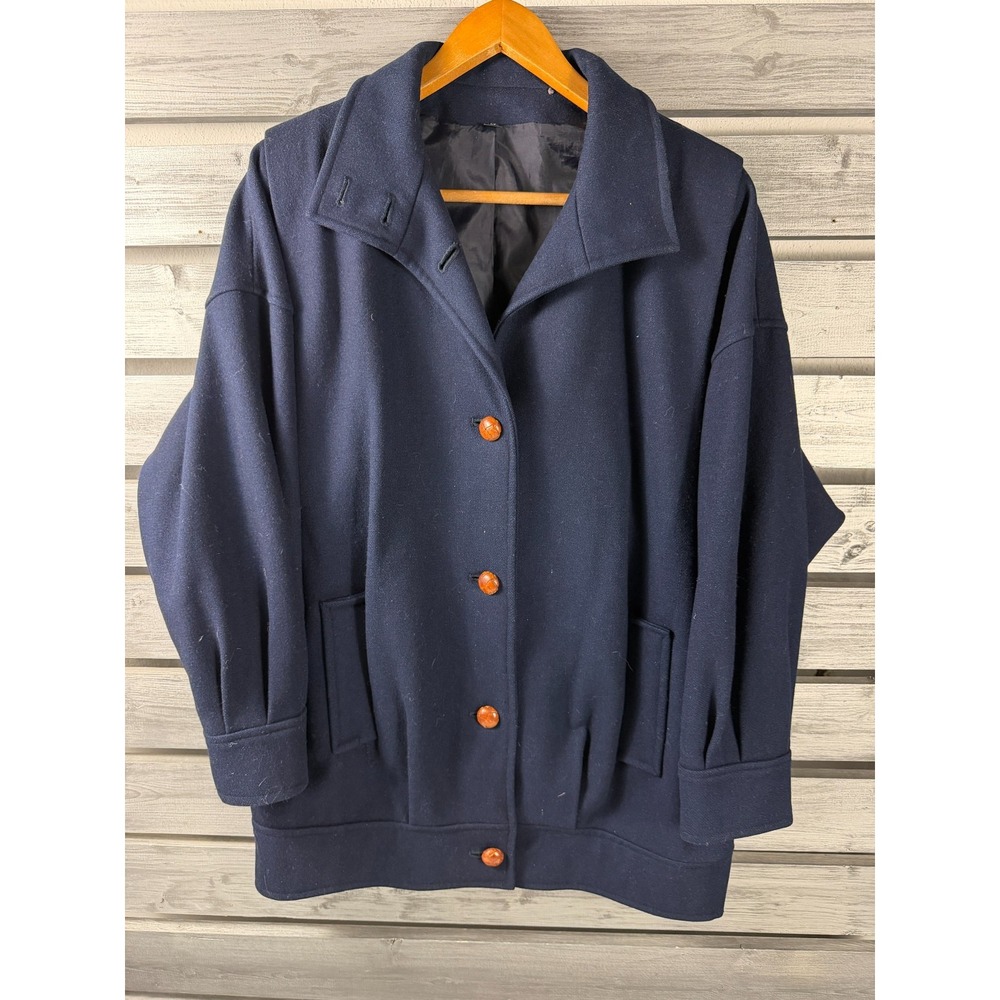 Vintage J. Gallery Coat Womens 5/6 Blue Wool Rayon Button Up Jacket
